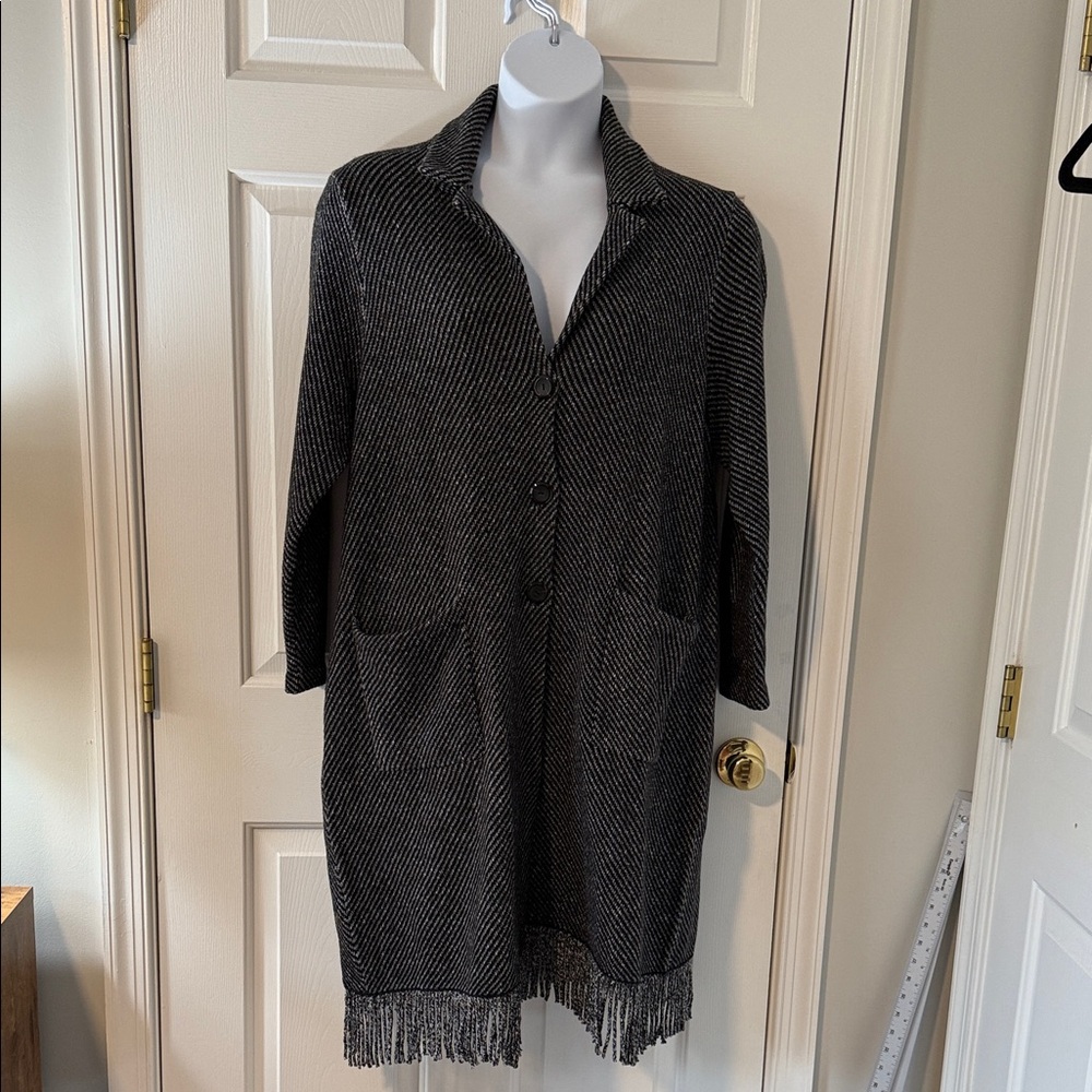 Black and White Tweed Fringe Topper Coat NWOT